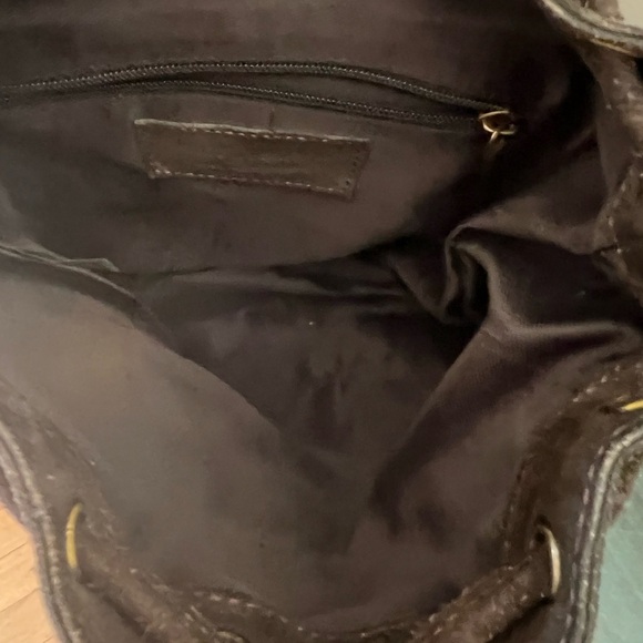 Suede festival Backpack/purse bag in dark brown with fringe - Picture 6 of 8